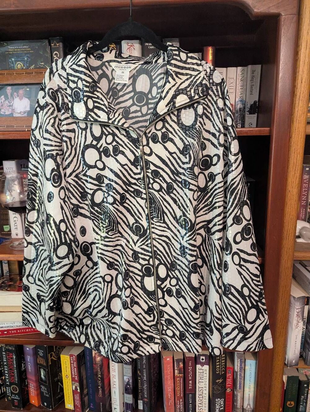 Vintage Exclusively Misook Woman 2X Plus Size Black White Circle Print Jacket